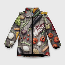 Куртка зимняя для девочки Еда, цвет: 3D-черный