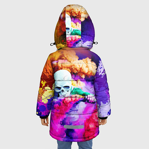 Зимняя куртка для девочки Череп в дыму / 3D-Черный – фото 4