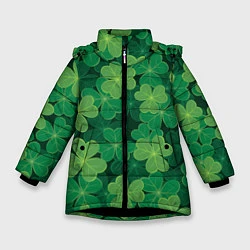 Куртка зимняя для девочки Ирландский клевер, цвет: 3D-черный