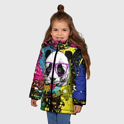 Куртка зимняя для девочки Панда хипстер в брызгах краски, цвет: 3D-черный — фото 2
