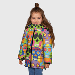 Куртка зимняя для девочки Черепа паттерн, цвет: 3D-светло-серый — фото 2