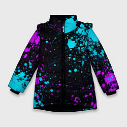 Куртка зимняя для девочки БРЫЗГИ КРАСКИ NEON, цвет: 3D-черный