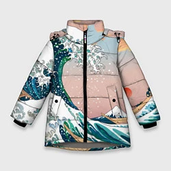 Куртка зимняя для девочки Большая волна в канагаве, цвет: 3D-светло-серый