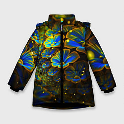 Куртка зимняя для девочки Ночные Цветочки, цвет: 3D-черный