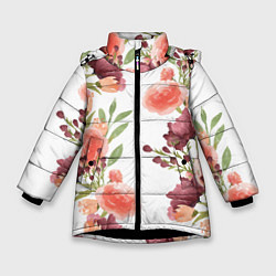 Зимняя куртка для девочки Цветы на белом