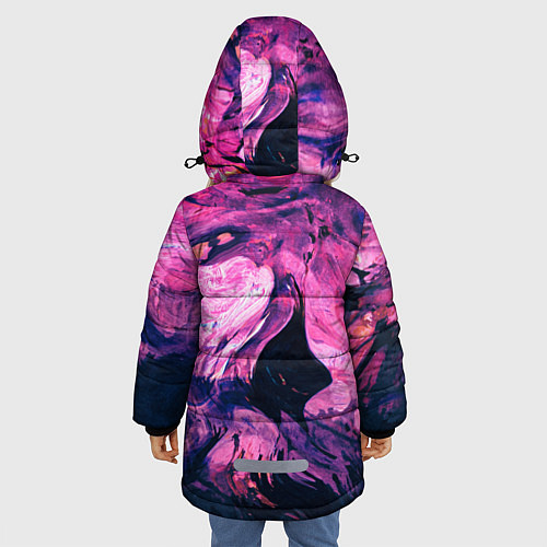 Зимняя куртка для девочки Розовый разводы жидкость цвета / 3D-Черный – фото 4