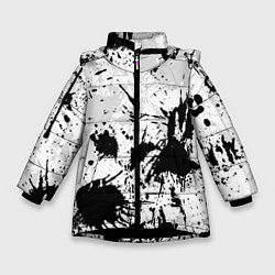 Куртка зимняя для девочки БРЫЗГИ КРАСОК, цвет: 3D-черный