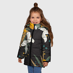 Куртка зимняя для девочки Цветочный арт, цвет: 3D-черный — фото 2