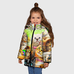 Куртка зимняя для девочки КОТЫ, цвет: 3D-черный — фото 2