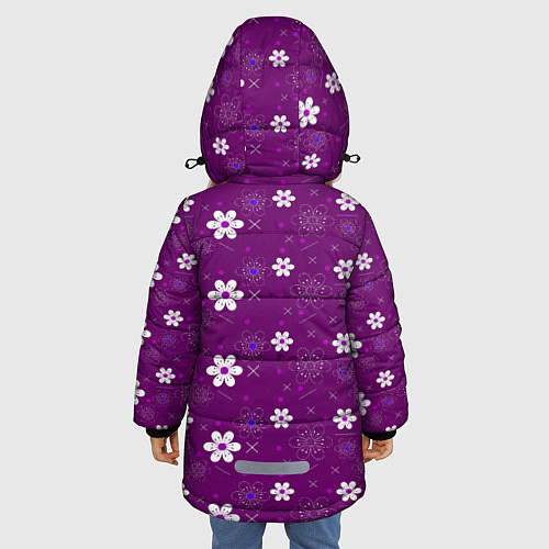 Зимняя куртка для девочки Узор цветы на фиолетовом фоне / 3D-Черный – фото 4