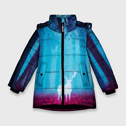 Куртка зимняя для девочки Силуэт оленя лес арт аниме, цвет: 3D-черный