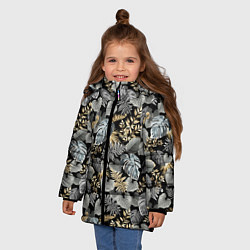 Куртка зимняя для девочки Серебряные листочки, цвет: 3D-черный — фото 2