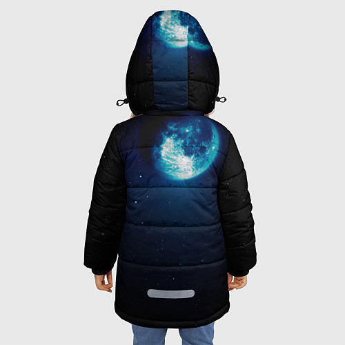 Зимняя куртка для девочки Кот силуэт луна ночь звезды / 3D-Черный – фото 4
