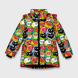 Куртка зимняя для девочки Папуги, цвет: 3D-черный