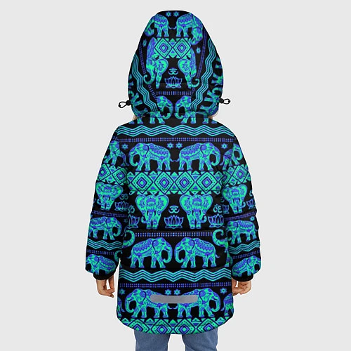 Зимняя куртка для девочки Слоны Узоры / 3D-Черный – фото 4