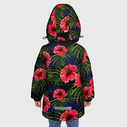 Зимняя куртка для девочки Тропические цветы и листья / 3D-Черный – фото 4
