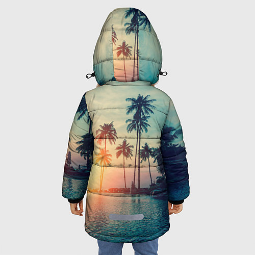 Зимняя куртка для девочки Пальмы / 3D-Черный – фото 4