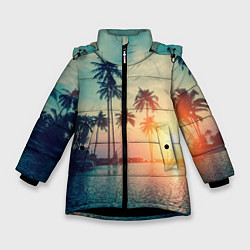 Куртка зимняя для девочки Пальмы, цвет: 3D-черный