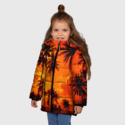 Куртка зимняя для девочки ТРОПИЧЕСКИЕ ПАЛЬМЫ, цвет: 3D-красный — фото 2