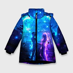 Куртка зимняя для девочки Внеземная пара луна ночь, цвет: 3D-черный