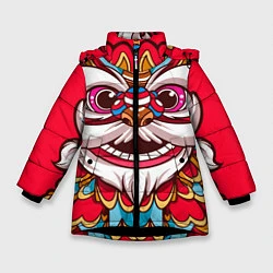 Куртка зимняя для девочки Морда Азиатского Льва, цвет: 3D-черный