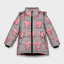 Куртка зимняя для девочки РОЗОВЫЕ СЛОНИКИ ПАТТЕРН, цвет: 3D-черный