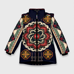 Куртка зимняя для девочки Восточные узоры, цвет: 3D-черный