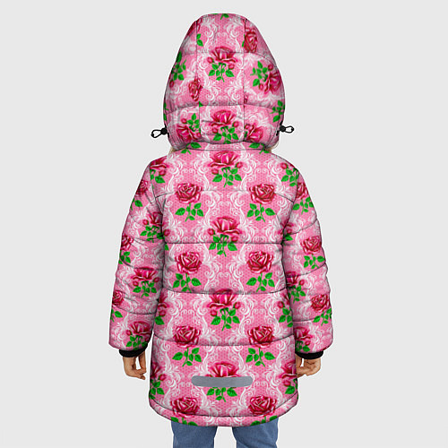 Зимняя куртка для девочки Декор из нежных роз / 3D-Черный – фото 4