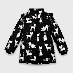 Куртка зимняя для девочки КОШКИ БЕЛОЕ НА ЧЕРНОМ, цвет: 3D-черный