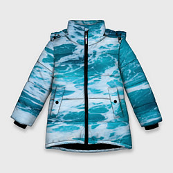 Куртка зимняя для девочки Вода волны пена море, цвет: 3D-черный