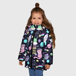Куртка зимняя для девочки Коты-космонавты, цвет: 3D-черный — фото 2