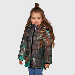 Куртка зимняя для девочки Palm glitch art, цвет: 3D-светло-серый — фото 2