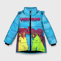 Куртка зимняя для девочки Colored unicorns, цвет: 3D-черный