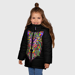 Куртка зимняя для девочки Разноцветный Волк, цвет: 3D-черный — фото 2