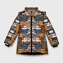 Куртка зимняя для девочки Котейки, цвет: 3D-черный
