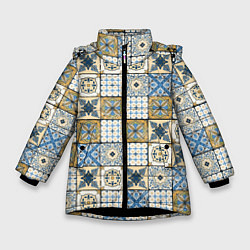 Куртка зимняя для девочки Плитка, орнамент, узор, цвет: 3D-черный