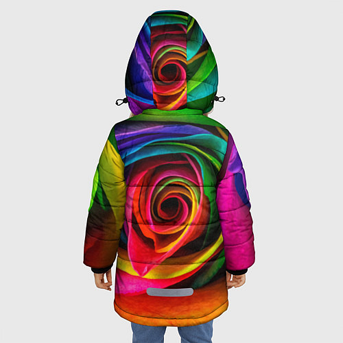 Зимняя куртка для девочки Роза, лепестки, разноцветный, / 3D-Черный – фото 4