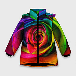 Куртка зимняя для девочки Роза, лепестки, разноцветный,, цвет: 3D-черный