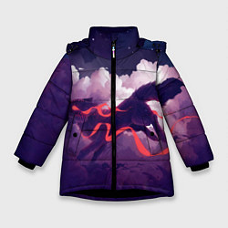 Куртка зимняя для девочки Лиса бежит по облакам, цвет: 3D-черный