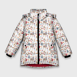 Куртка зимняя для девочки Новогодний лес, цвет: 3D-красный