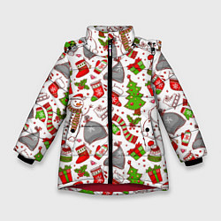 Куртка зимняя для девочки Новогодний фон, цвет: 3D-красный