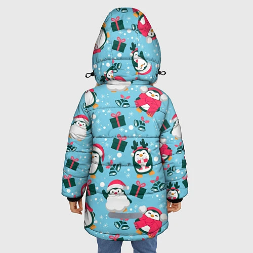 Зимняя куртка для девочки Новогодние Пингвины / 3D-Черный – фото 4