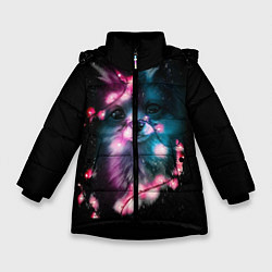 Куртка зимняя для девочки Лиса с гирляндой, цвет: 3D-черный