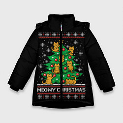 Куртка зимняя для девочки Meowy christmas, цвет: 3D-черный
