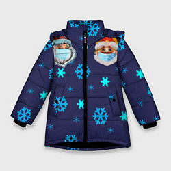 Куртка зимняя для девочки Новогодний бык и Санта-клаус, цвет: 3D-черный