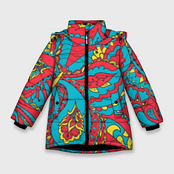 Куртка зимняя для девочки Цветочный Узор, цвет: 3D-черный