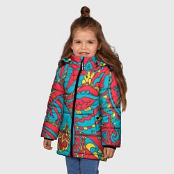 Куртка зимняя для девочки Цветочный Узор, цвет: 3D-черный — фото 2