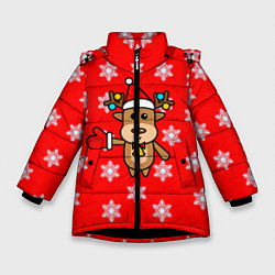 Куртка зимняя для девочки Оленёнок в снежинках, цвет: 3D-черный