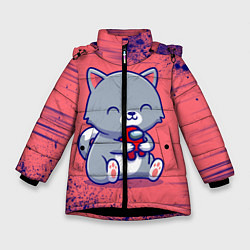 Куртка зимняя для девочки AMONG US - С КОТИКОМ, цвет: 3D-черный