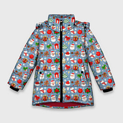 Куртка зимняя для девочки Новый Год, цвет: 3D-красный